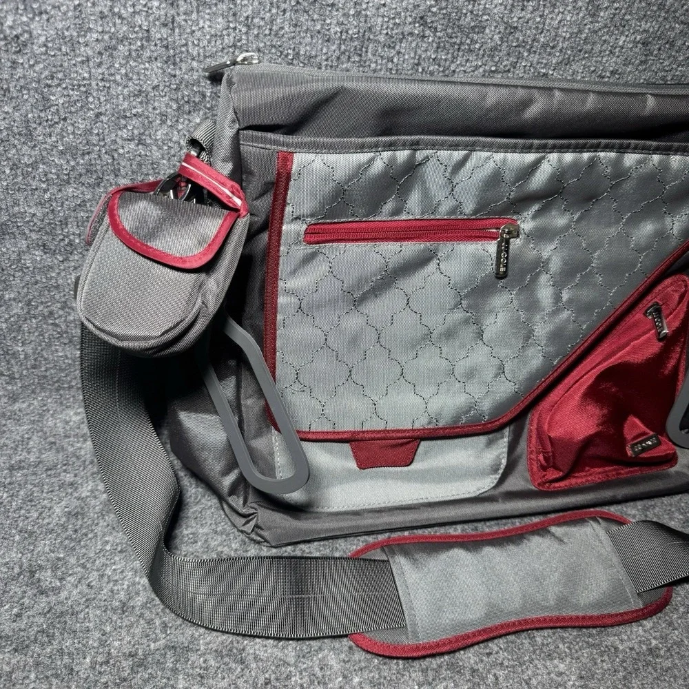 JJ Cole Gray Red Diaper Bag Tote w/ Accessories Shoulder Bag Set Messenger‎ Bag